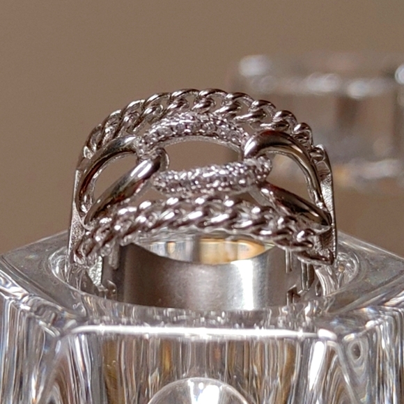 Sterling Ring Links Style w Small Diamonds Size 9.5 - Picture 3 of 12